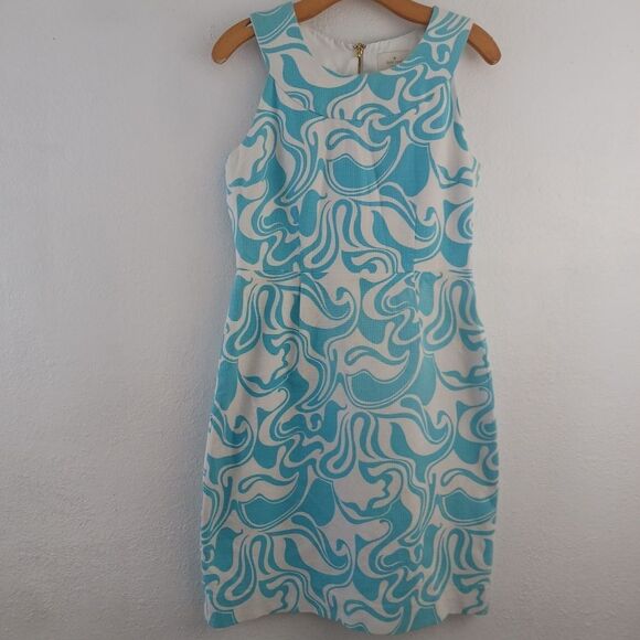 KATE SPADE Swirl Sheath sleeveless Dress Blue and White size 6 - Picture 2 of 7